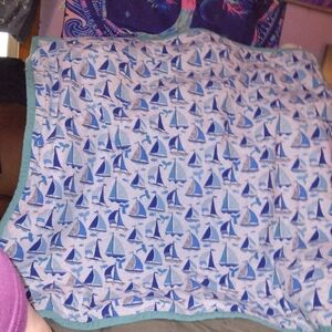 Blue and White Sailboat Print Blanket